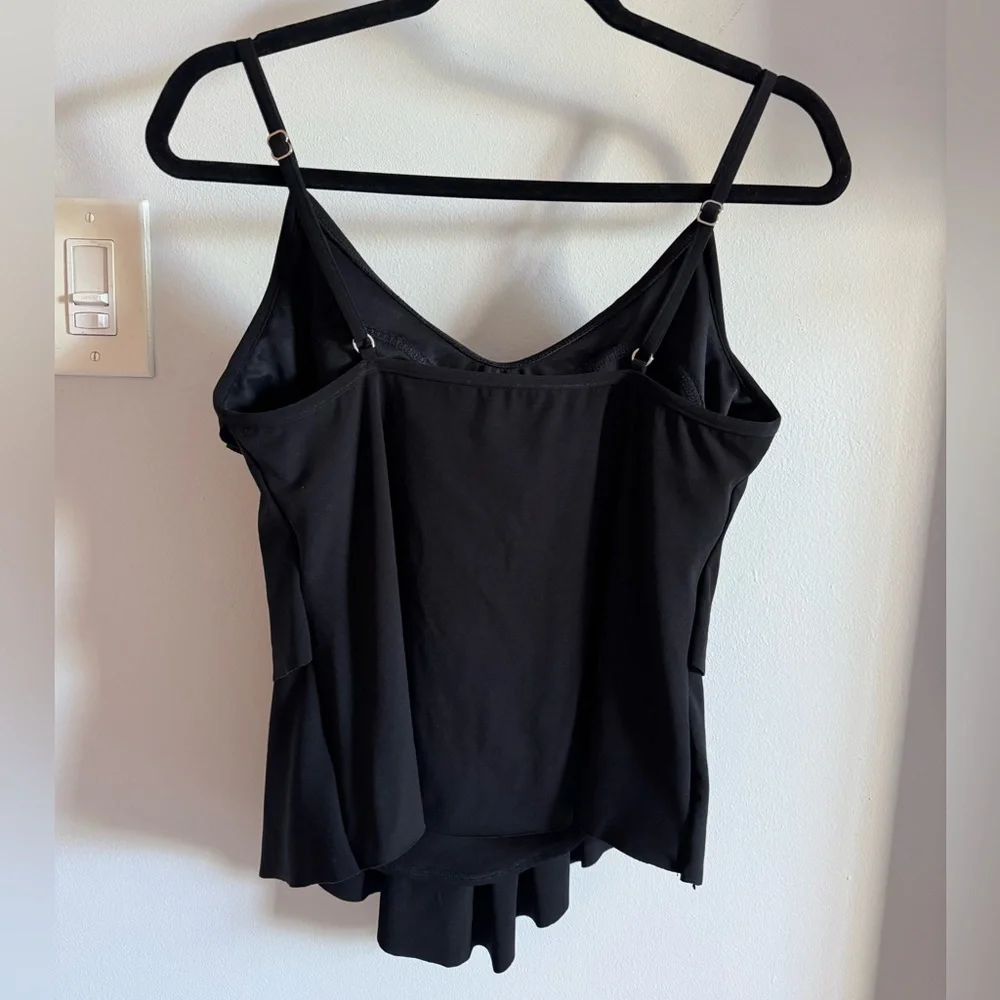 Magicsuit Tiered Ruffled Angled Tankini Swim Top Black Stretch Compression sz 12 - Picture 6 of 10